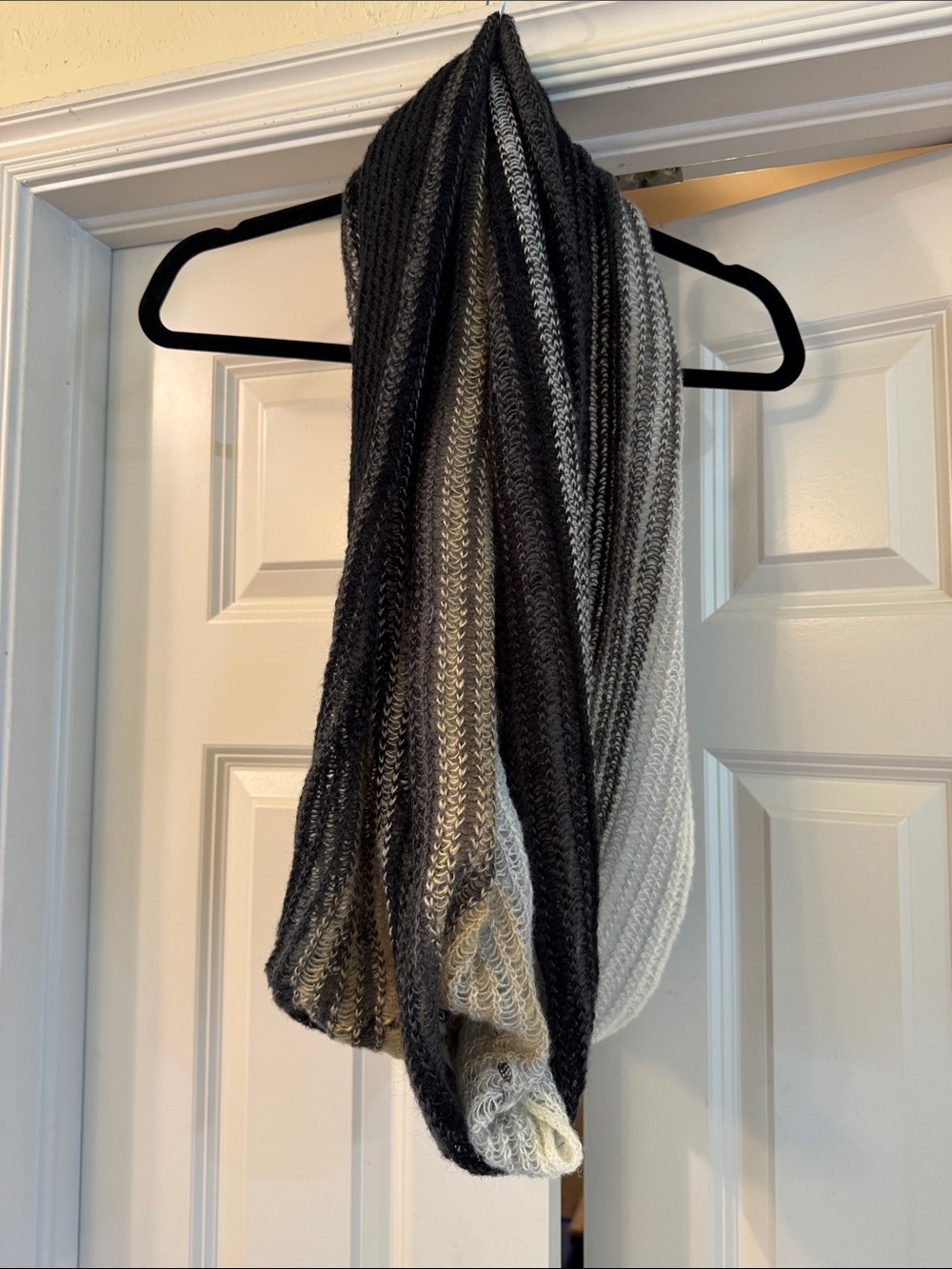 Echo Ombre Knit Infinity Scarf in Black, Gray, and Cream